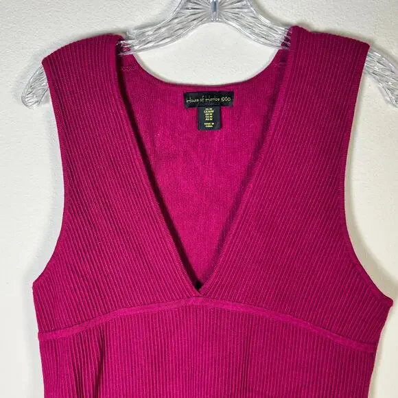 House of Harlow 1960 Sleeveless Ribbed Bodycon Mini Sweater Dress L Fuchsia Pink - Picture 3 of 8